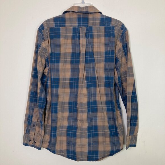 Filson Shirt Mens Small Navy Blue Tan Plaid Long Sleeve Gorpcore - Picture 2 of 8